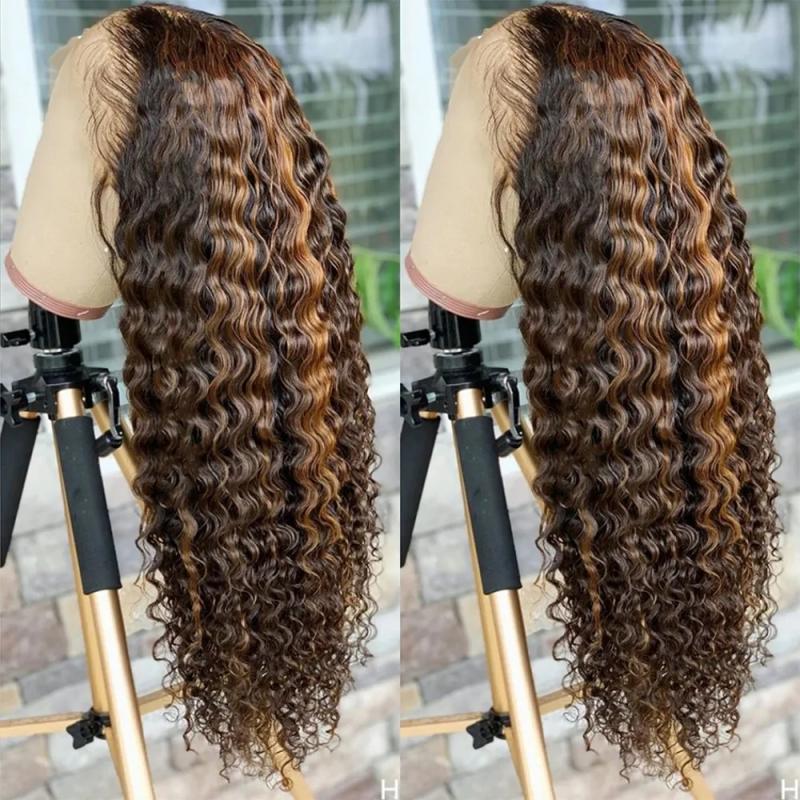 Hair Wigs | Honey Blonde Deep Curly Lace Front Wig For Black Women Brazilian Human Hair Highlight Curly 13X4 Frontal Wig Hd Transparent Synthetic Hair Wigs Blonde