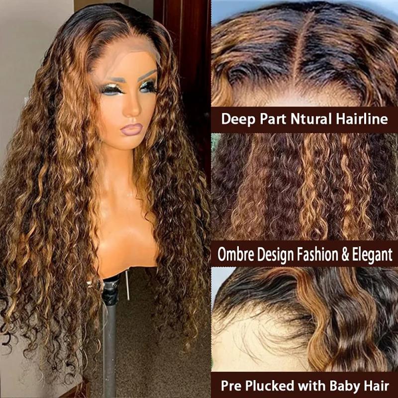 Hair Wigs | Honey Blonde Deep Curly Lace Front Wig For Black Women Brazilian Human Hair Highlight Curly 13X4 Frontal Wig Hd Transparent Synthetic Hair Wigs Blonde