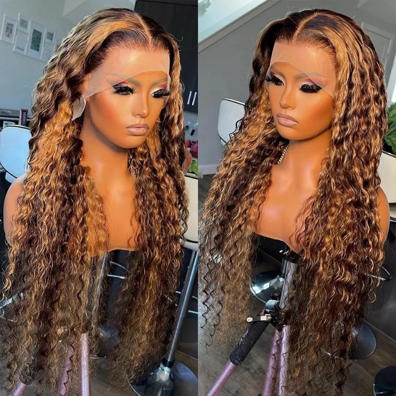 Hair Wigs | Honey Blonde Deep Curly Lace Front Wig For Black Women Brazilian Human Hair Highlight Curly 13X4 Frontal Wig Hd Transparent Synthetic Hair Wigs Blonde