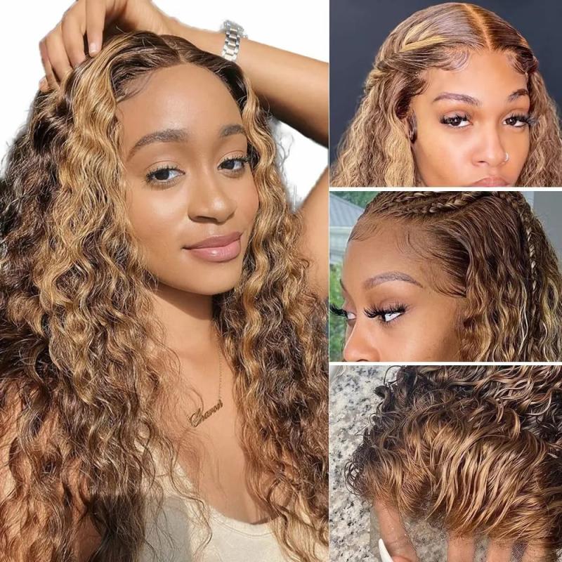 Hair Wigs | Honey Blonde Deep Curly Lace Front Wig For Black Women Brazilian Human Hair Highlight Curly 13X4 Frontal Wig Hd Transparent Synthetic Hair Wigs Blonde