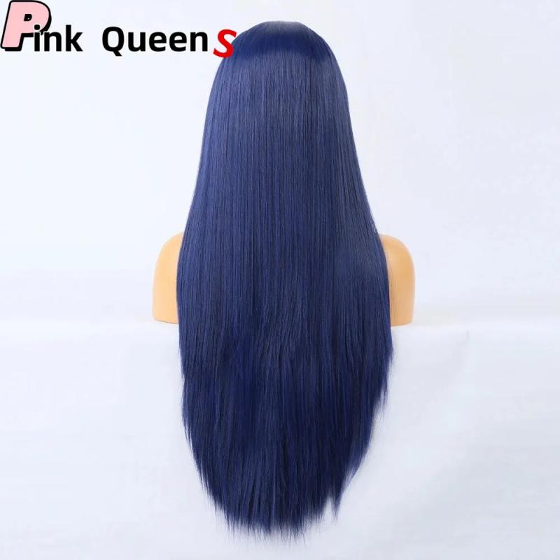 Hair Wigs | Long Style Dark Blue Large Lace Women Chemical Fiber Perruques 13X4 Lace Front Wig High Quality High Temperature Synthetic Laces Wigs Glueless Wig Windy Hair Wigs Blue