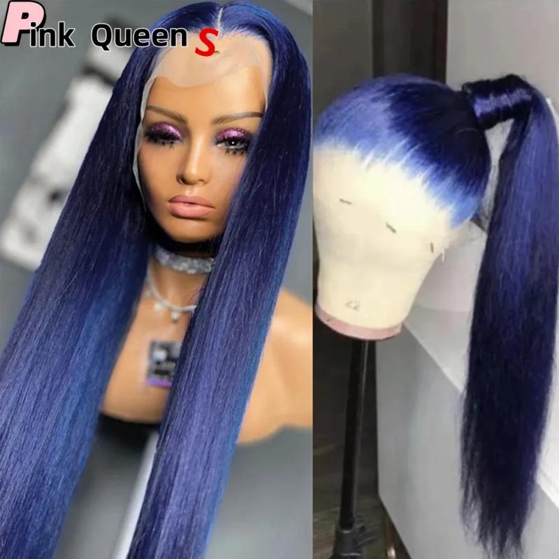 Hair Wigs | Long Style Dark Blue Large Lace Women Chemical Fiber Perruques 13X4 Lace Front Wig High Quality High Temperature Synthetic Laces Wigs Glueless Wig Windy Hair Wigs Blue