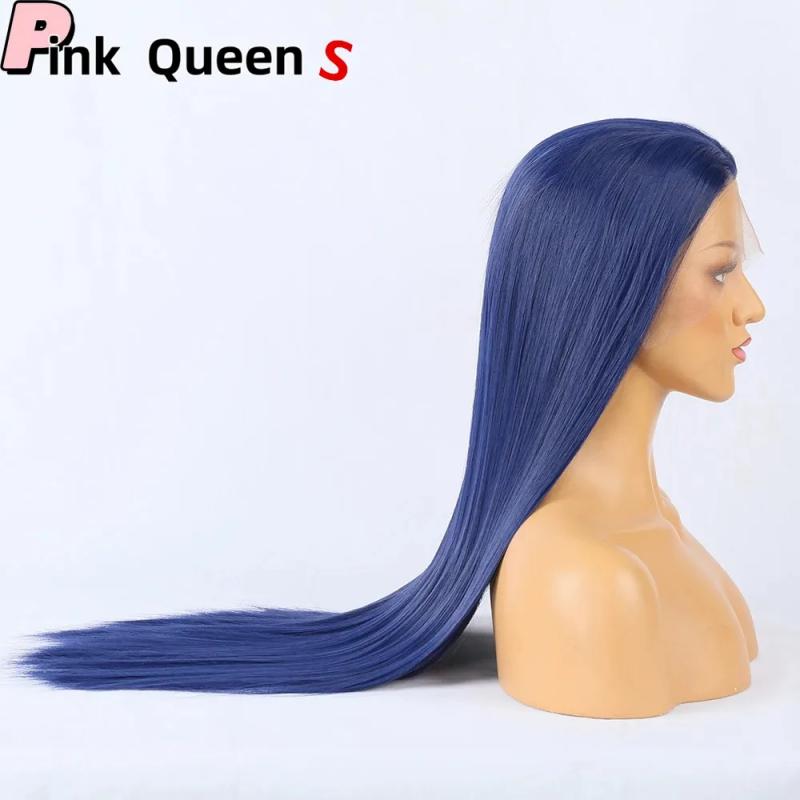 Hair Wigs | Long Style Dark Blue Large Lace Women Chemical Fiber Perruques 13X4 Lace Front Wig High Quality High Temperature Synthetic Laces Wigs Glueless Wig Windy Hair Wigs Blue