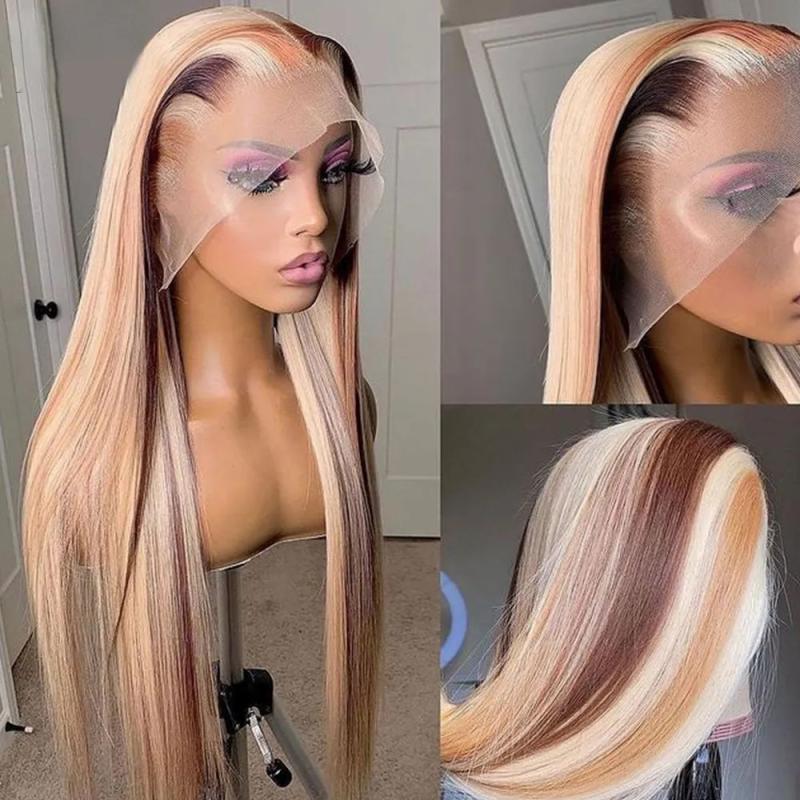 Hair Wigs | Malaysian Hd Lace Front Wigs Human Hair Highlight Blonde Straight 13X4 Lace Frontal Wig Glueless Red/Black/Brown/Pink Preplucked For Black Women Hair Wigs 1