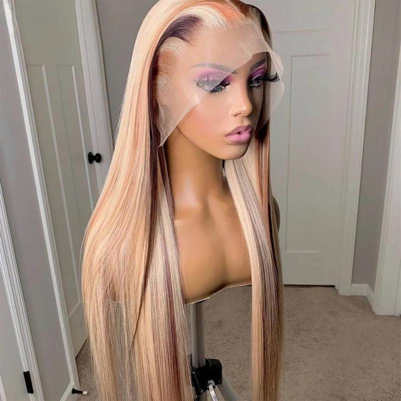 Hair Wigs | Malaysian Hd Lace Front Wigs Human Hair Highlight Blonde Straight 13X4 Lace Frontal Wig Glueless Red/Black/Brown/Pink Preplucked For Black Women Hair Wigs 1