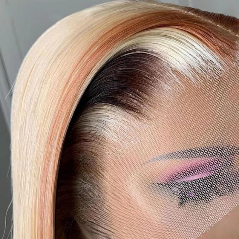 Hair Wigs | Malaysian Hd Lace Front Wigs Human Hair Highlight Blonde Straight 13X4 Lace Frontal Wig Glueless Red/Black/Brown/Pink Preplucked For Black Women Hair Wigs 1