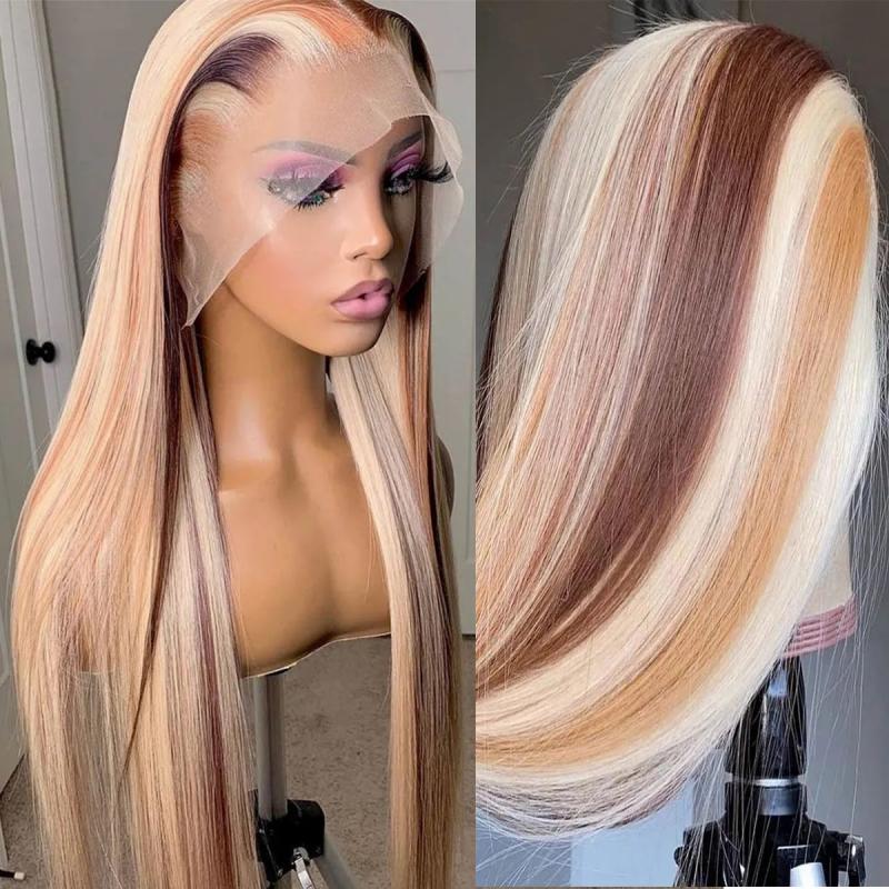 Hair Wigs | Malaysian Hd Lace Front Wigs Human Hair Highlight Blonde Straight 13X4 Lace Frontal Wig Glueless Red/Black/Brown/Pink Preplucked For Black Women Hair Wigs 1