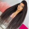 Hair Wigs | Mongolian Hair Black Kinky Straight Wigs For Black Women Glueless Human Hair Wig Yaki Hd Transparent Glueless Full Lace Front Wig Pre Plucked Hair Wigs auburn color