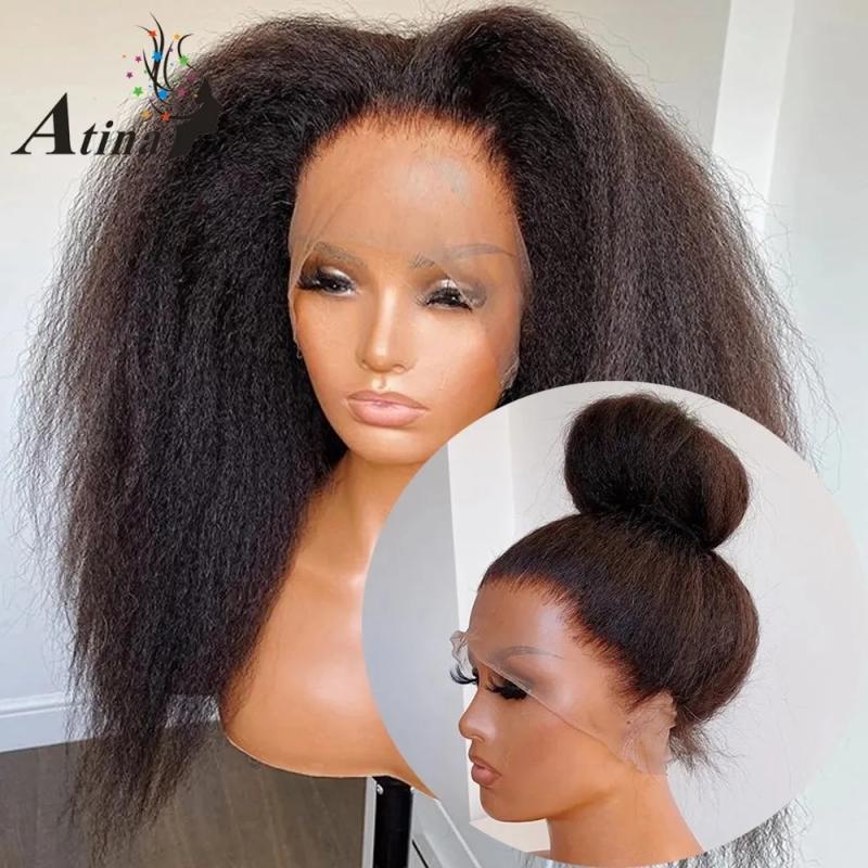 Hair Wigs | Natural Brazilian Hair 13X4 Lace Frontal Wig Pre Plucked With Baby Hair Kinky Straight 180 Density Synthetic Hair Wigs Black Women Hair Wigs auburn color