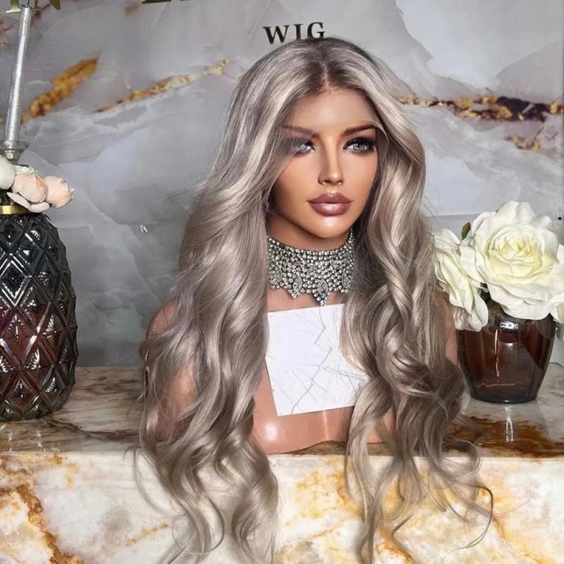 Hair Wigs | Ombre Ash Blonde Colored Glueless Lace Front Wig Human Hair Body Wave Grey Blonde Lace Closure Wig For Women Synthetic Heat Resistant Hair Wigs 613 Blonde Color