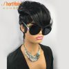 Hair Wigs | Ombre Burgundy Red Short Pixie Cut Human Hair Wig Natural Wavy Wigs With Bangs Brazilian Remy Hair For Black Women Full Machine Made Hair Wigs Hair Wigs