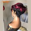 Hair Wigs | Ombre Burgundy Red Short Pixie Cut Human Hair Wig Natural Wavy Wigs With Bangs Brazilian Remy Hair For Black Women Full Machine Made Hair Wigs Hair Wigs