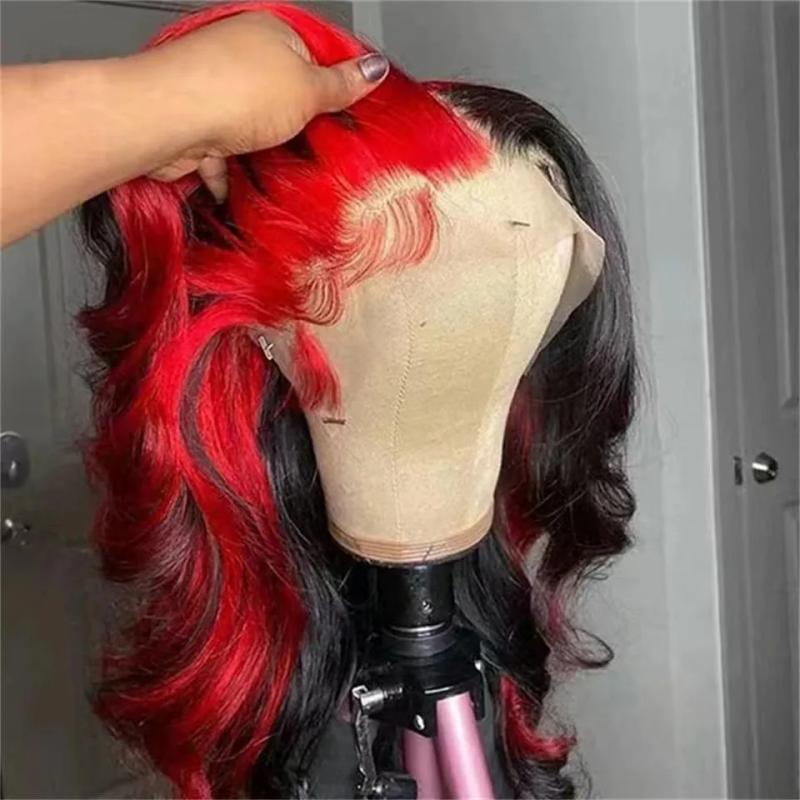 Hair Wigs | Ombre Highlight Red Black Colored Wigs Hd Transparent Lace Frontal Wig Body Wave Human Hair Pre Plucked 13X4 Lace Front Synthetic Wig Hair Wigs 613 Color