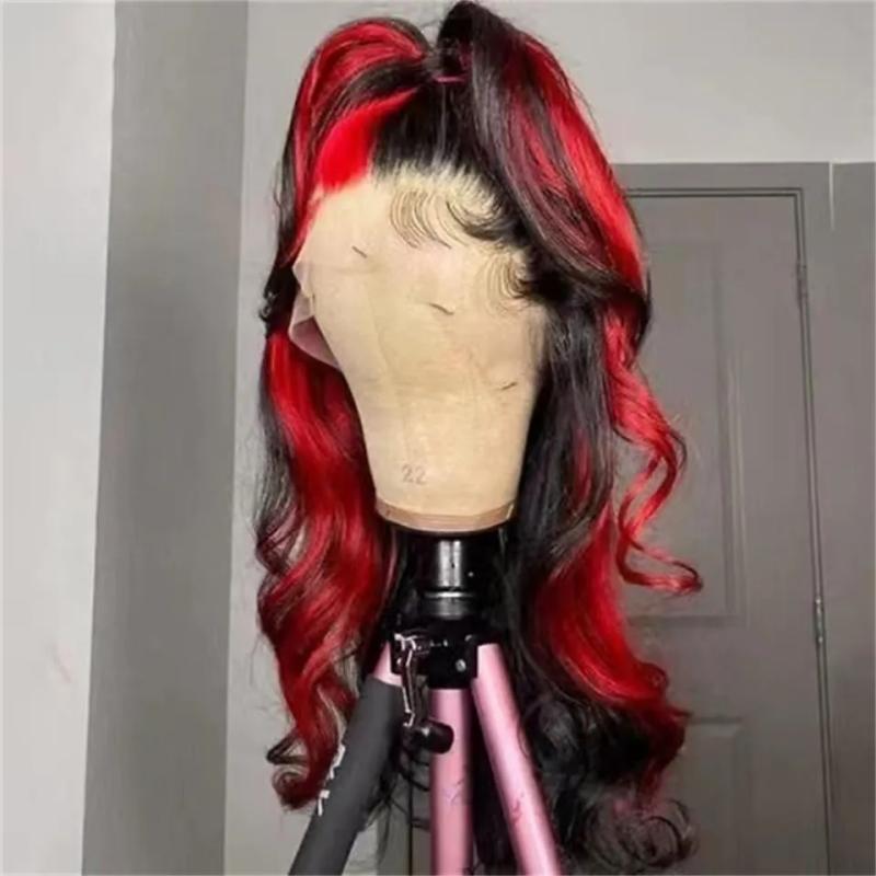 Hair Wigs | Ombre Highlight Red Black Colored Wigs Hd Transparent Lace Frontal Wig Body Wave Human Hair Pre Plucked 13X4 Lace Front Synthetic Wig Hair Wigs 613 Color