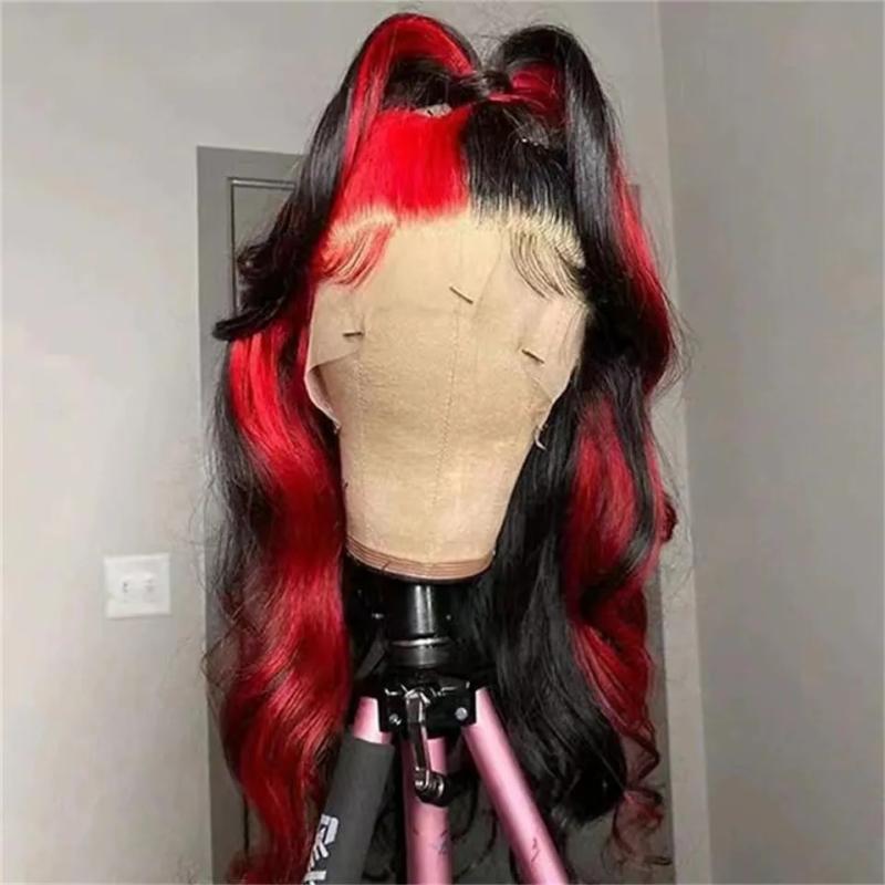 Hair Wigs | Ombre Highlight Red Black Colored Wigs Hd Transparent Lace Frontal Wig Body Wave Human Hair Pre Plucked 13X4 Lace Front Synthetic Wig Hair Wigs 613 Color