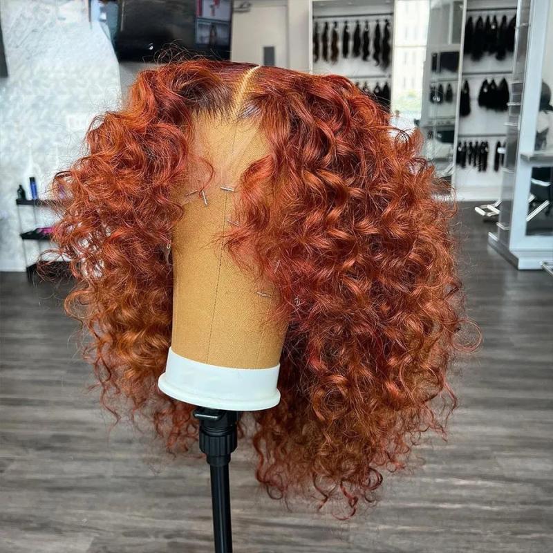 Hair Wigs | Orange Brown Deep Curly Short Bob Human Hair Wigs 360 Water Wave Lace Frontal Bob Wigs Reddish Brown Synthetic Lace Closure Wigs Hair Wigs #27 Color