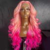 Hair Wigs | Perruque Pink Full Lace Front Wigs Transparent Hd Lace Body Wave Wig Natural Hairline Simulation Human Hair Wigs For Women Hair Wigs Auburn