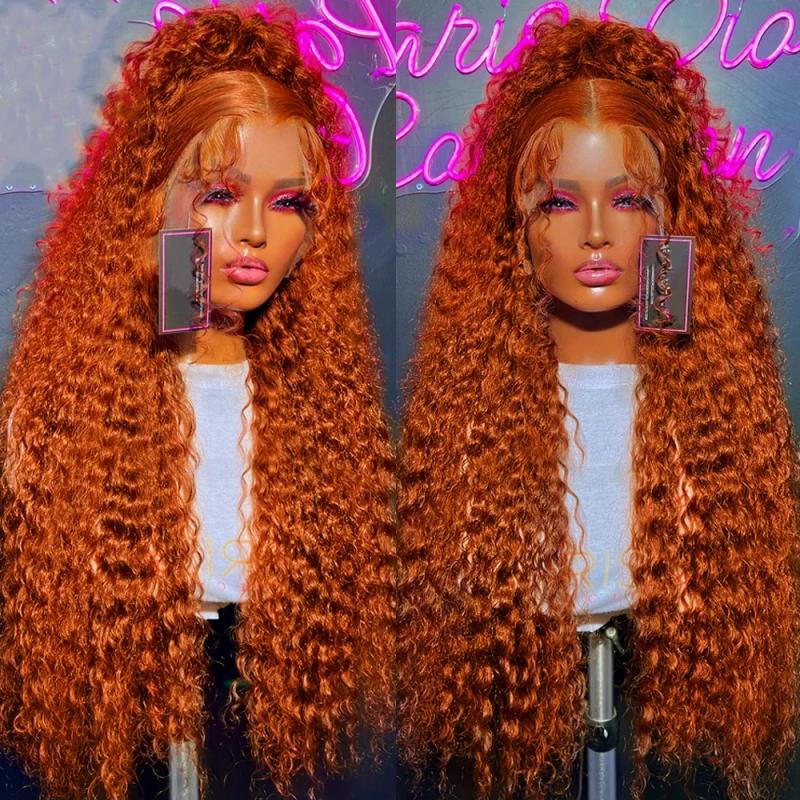 Hair Wigs | Peruvian Ginger Orange Lace Front Wig Deep Wave Curly Full Lace Front Human Hair Wigs Water Wave Hd Lace Frontal Wig Synthetic For Black Women Hair Wigs Auburn