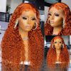 Hair Wigs | Peruvian Ginger Orange Lace Front Wig Deep Wave Curly Full Lace Front Human Hair Wigs Water Wave Hd Lace Frontal Wig Synthetic For Black Women Hair Wigs Auburn