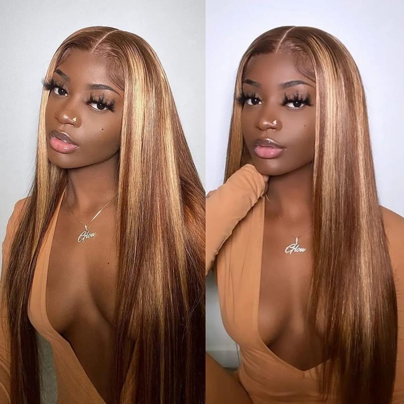 Hair Wigs | Peruvian Hair 4/27 Honey Blonde Highlight Wig Human Hair 13X4 Straight Lace Front Wig With Baby Hair Short Bob Synthetic Wig Hair Wigs Blonde