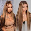 Hair Wigs | Peruvian Hair 4/27 Honey Blonde Highlight Wig Human Hair 13X4 Straight Lace Front Wig With Baby Hair Short Bob Synthetic Wig Hair Wigs Blonde