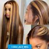 Hair Wigs | Peruvian Hair 4/27 Honey Blonde Highlight Wig Human Hair 13X4 Straight Lace Front Wig With Baby Hair Short Bob Synthetic Wig Hair Wigs Blonde