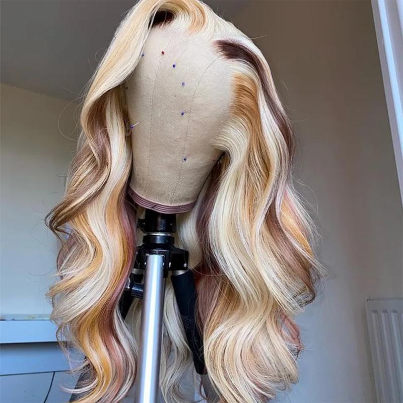 Hair Wigs | Peruvian Hair Blonde Highlight Lace Front Wig Body Wave 13X4 Lace Frontal Wigs Honey Blonde Colored Synthetic Cosplay Wigs For Black Women Hair Wigs 613 Blonde Color