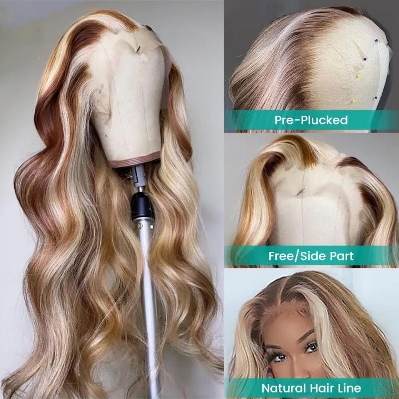 Hair Wigs | Peruvian Hair Blonde Highlight Lace Front Wig Body Wave 13X4 Lace Frontal Wigs Honey Blonde Colored Synthetic Cosplay Wigs For Black Women Hair Wigs 613 Blonde Color