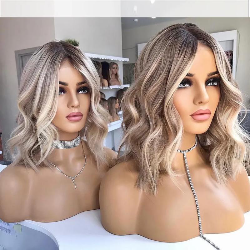 Hair Wigs | Peruvian Highlights Platinum Blonde Hd Lace Front Wigs Simulation Human Hair Short Wavy Bob Wig 13X4 Ombre Lace Frontal Wig 180% Hair Wigs 613 Blonde Color