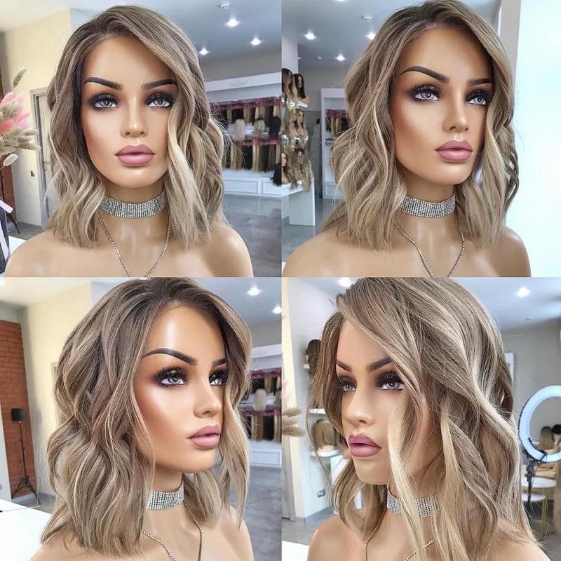 Hair Wigs | Peruvian Highlights Platinum Blonde Hd Lace Front Wigs Simulation Human Hair Short Wavy Bob Wig 13X4 Ombre Lace Frontal Wig 180% Hair Wigs 613 Blonde Color