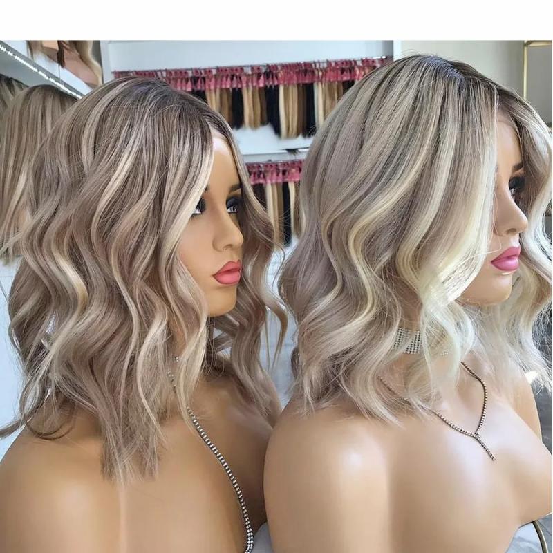 Hair Wigs | Peruvian Highlights Platinum Blonde Hd Lace Front Wigs Simulation Human Hair Short Wavy Bob Wig 13X4 Ombre Lace Frontal Wig 180% Hair Wigs 613 Blonde Color