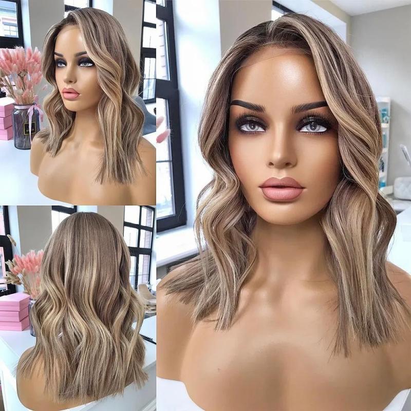 Hair Wigs | Peruvian Highlights Platinum Blonde Hd Lace Front Wigs Simulation Human Hair Short Wavy Bob Wig 13X4 Ombre Lace Frontal Wig 180% Hair Wigs 613 Blonde Color