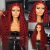 Hair Wigs | Red Lace Frontal Wigs Colored Curly Human Hair Wig For Women Brazilian 13X4 Deep Wave 30 Inch Water Wave Synthetic Lace Front Wig Hair Wigs black