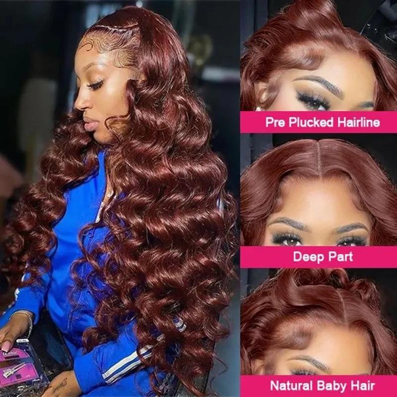 Hair Wigs | Reddish Brown Loose Deep Wave Lace Frontal Wig 13X6 Copper Red Lace Front Human Hair Wigs Pre Plucked With Baby Hair 250 Density Hair Wigs Hair Wigs