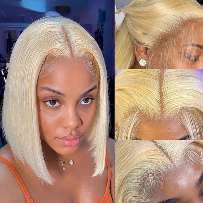 Hair Wigs | Short Bob Straight Human Hair Wig With Baby Hairs Brazilian Pre-Plucked 13X1 Lace Front Synthetic Wigs For Women Hair Wigs 613 Color like picture show