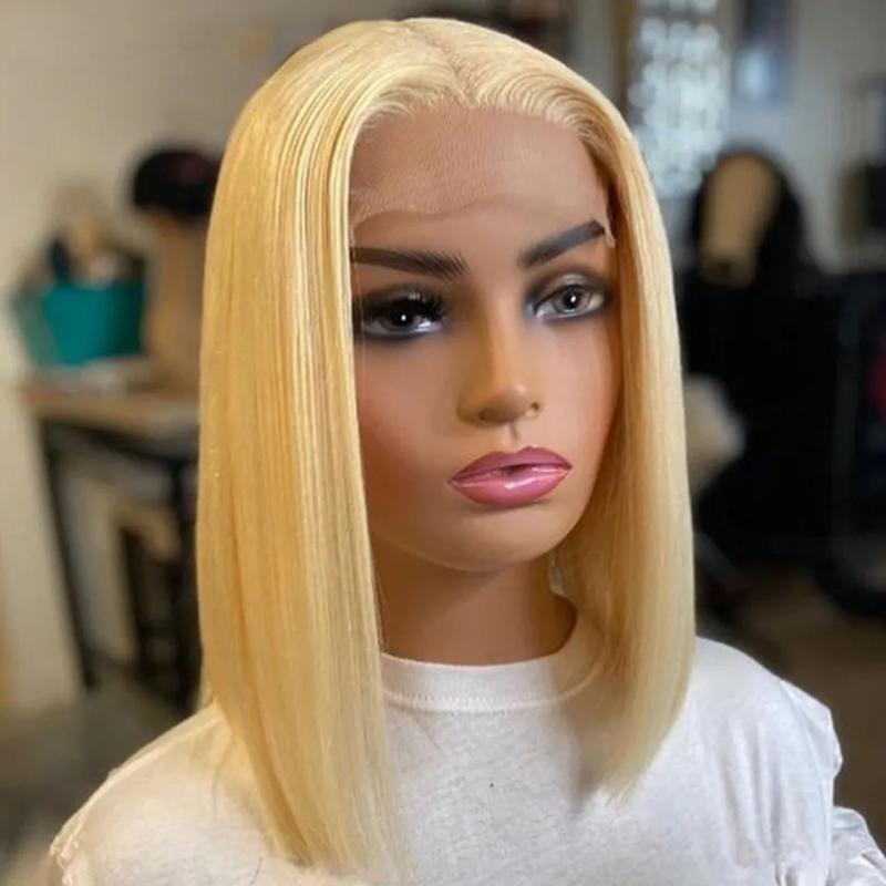 Hair Wigs | Short Bob Straight Human Hair Wig With Baby Hairs Brazilian Pre-Plucked 13X1 Lace Front Synthetic Wigs For Women Hair Wigs 613 Color like picture show