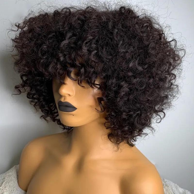 Hair Wigs | Short Curly Human Hair Bob Wig With Bangs Water Wave Human Hair Wigs For Women Pre Plucked Peruvian Glueless None Synthetic Lace Front Wig Hair Wigs Hair Wigs