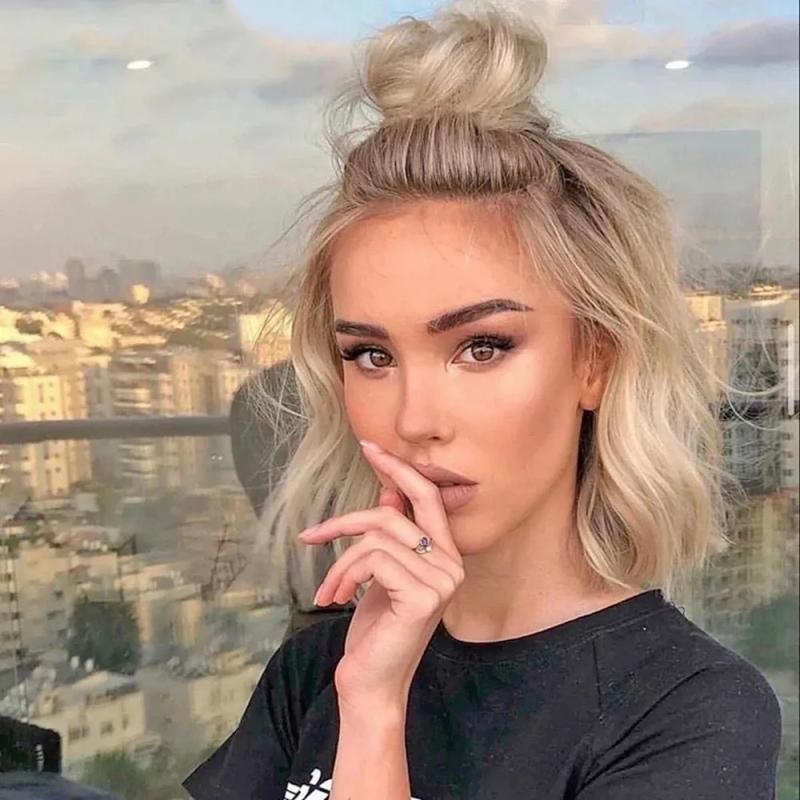 Hair Wigs | Short Wavy Bob Human Hair Lace Wigs Ash Blonde Highlights Lace Front Wigs For Women Ombre Platinum Blonde Lace Frontal Wig Synthetic Hair Wigs 613 Blonde Color