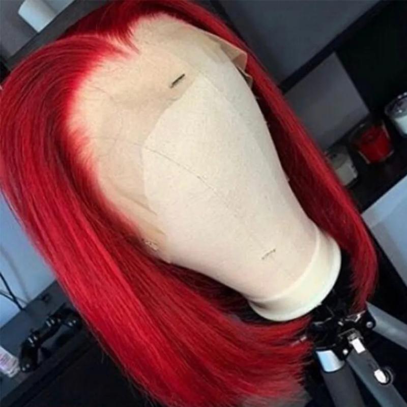 Hair Wigs | Straight Red Bob Lace Front Human Hair Wig 150% Density Glueless Colored Remy Pre Plucked Hairline Short Bob Synthetic Wig Hair Wigs Brown Color