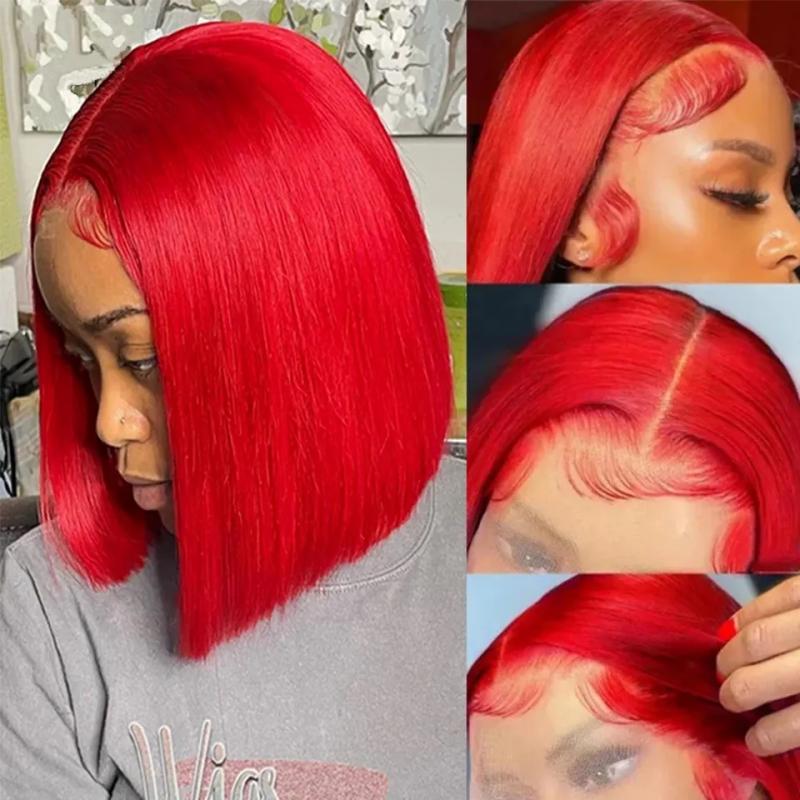 Hair Wigs | Straight Red Bob Lace Front Human Hair Wig 150% Density Glueless Colored Remy Pre Plucked Hairline Short Bob Synthetic Wig Hair Wigs Brown Color