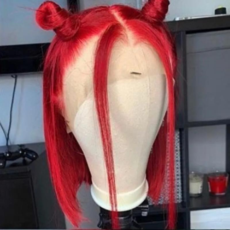 Hair Wigs | Straight Red Bob Lace Front Human Hair Wig 150% Density Glueless Colored Remy Pre Plucked Hairline Short Bob Synthetic Wig Hair Wigs Brown Color