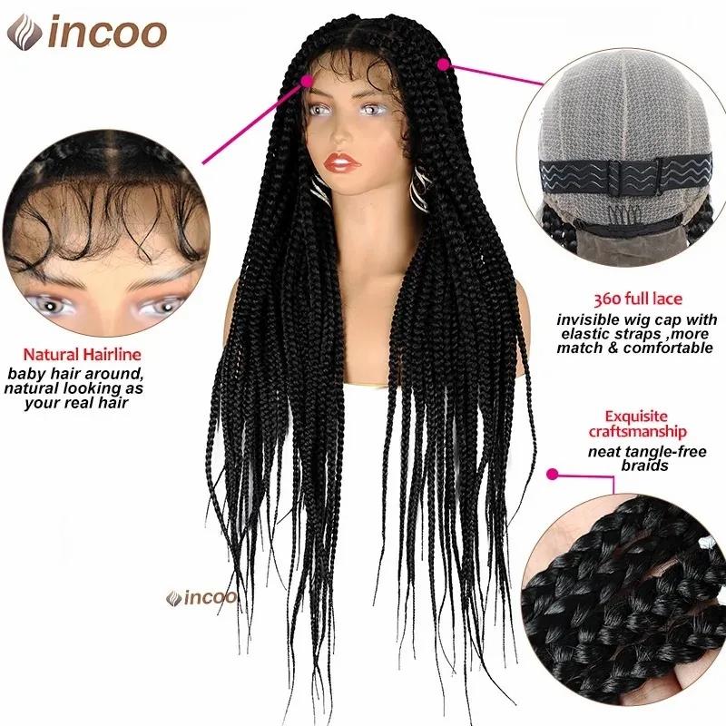 Hair Wigs | Synthetic Large Box Braided Wigs Jumbo Knotless Full Lace Front Wigs For Black Women Jumbo Tribal Braids Faux Locs Cornrows Wig Hair Wigs 40inhes