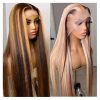 Hair Wigs | Transparent Blonde Hd Full Lace Human Hair Wigs Colored Ombre Highlight Lace Frontal Synthetic Wigs For Black Women Preplucked Natural Hairline Hair Wigs 613 Blonde Color