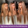 Hair Wigs | Transparent Blonde Hd Full Lace Human Hair Wigs Colored Ombre Highlight Lace Frontal Synthetic Wigs For Black Women Preplucked Natural Hairline Hair Wigs 613 Blonde Color