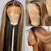 Hair Wigs | Transparent Blonde Hd Full Lace Human Hair Wigs Colored Ombre Highlight Lace Frontal Synthetic Wigs For Black Women Preplucked Natural Hairline Hair Wigs 613 Blonde Color