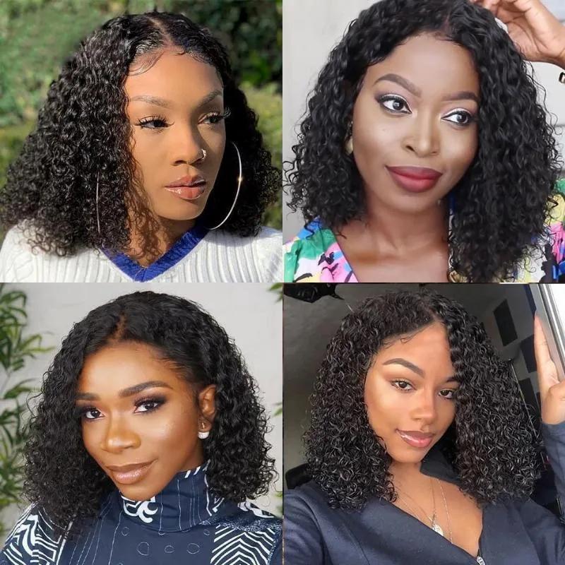 Lace Wigs |  13X4 Bob Wig Short Front Human Hair Brazilian Curly Hd Frontal For Women Deep Wave Allrun Lace Wigs 10inches 150% 13X4 HD Straight bob