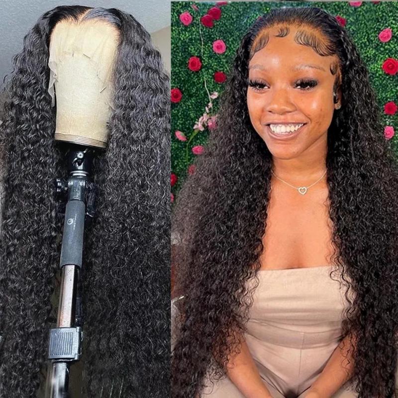 Lace Wigs | 180Density Deep Wave Frontal Wig Human Hair 13X4 Curly Lace Front Wig Full Transparent Hd Lace Synthetic Wigs 180 Density Lace Wigs 613 Blonde Color