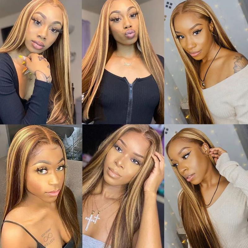 Lace Wigs | 36 Inch Straight Highlight Lace Front Simulation Human Hair 360 Lace Frontal Wig Brazilian 180% Honey Blonde Colored Wigs For Women Lace Wigs 613 Blonde Color