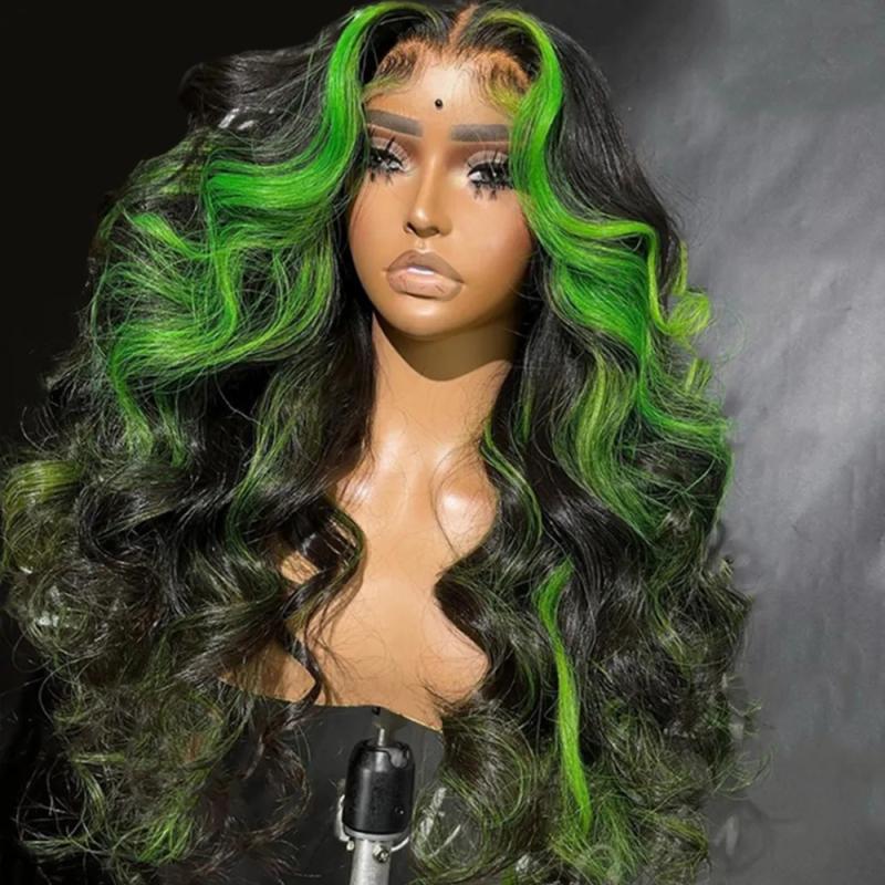 Lace Wigs | Brazilian Hair Transparent Lace Front Wig 180Desntiy Body Wave Highlight Green Lace Frontal Wig Synthetic For Women Lace Wigs 613 Blonde Color