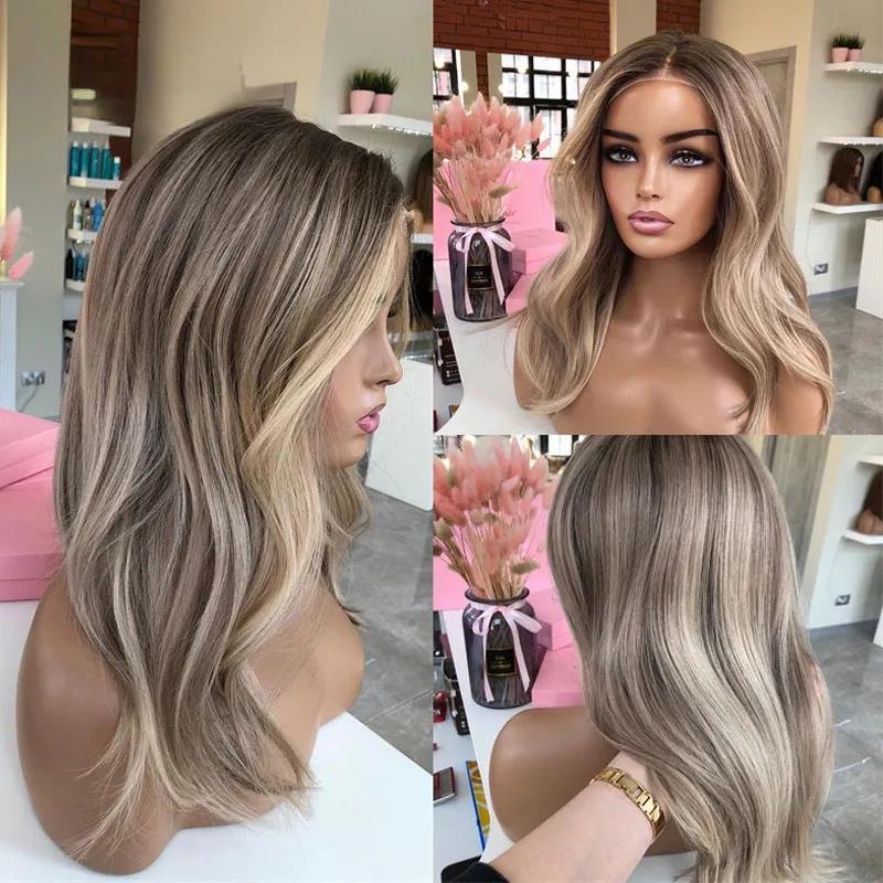 Lace Wigs | Brown Highlight Wig Human Hair 360 Lace Frontal Wig Short Wavy Hd Lace Wig Ash Blonde Lace Front Synthetic Wigs For Women Lace Wigs 613 blonde